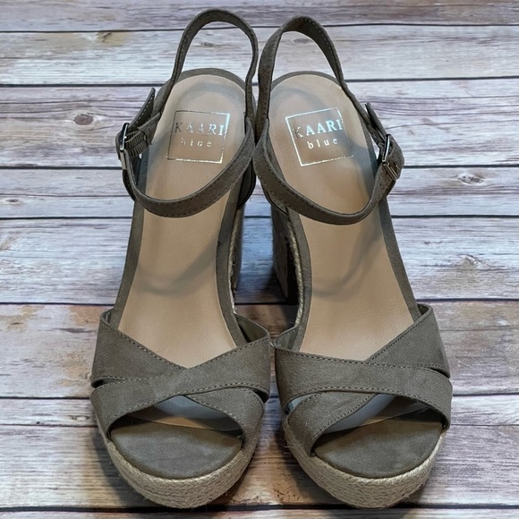 Kaari Blue Vera Size 8.5 Olive Green Suede Platform Espadrille Jute Heel - Picture 2 of 14